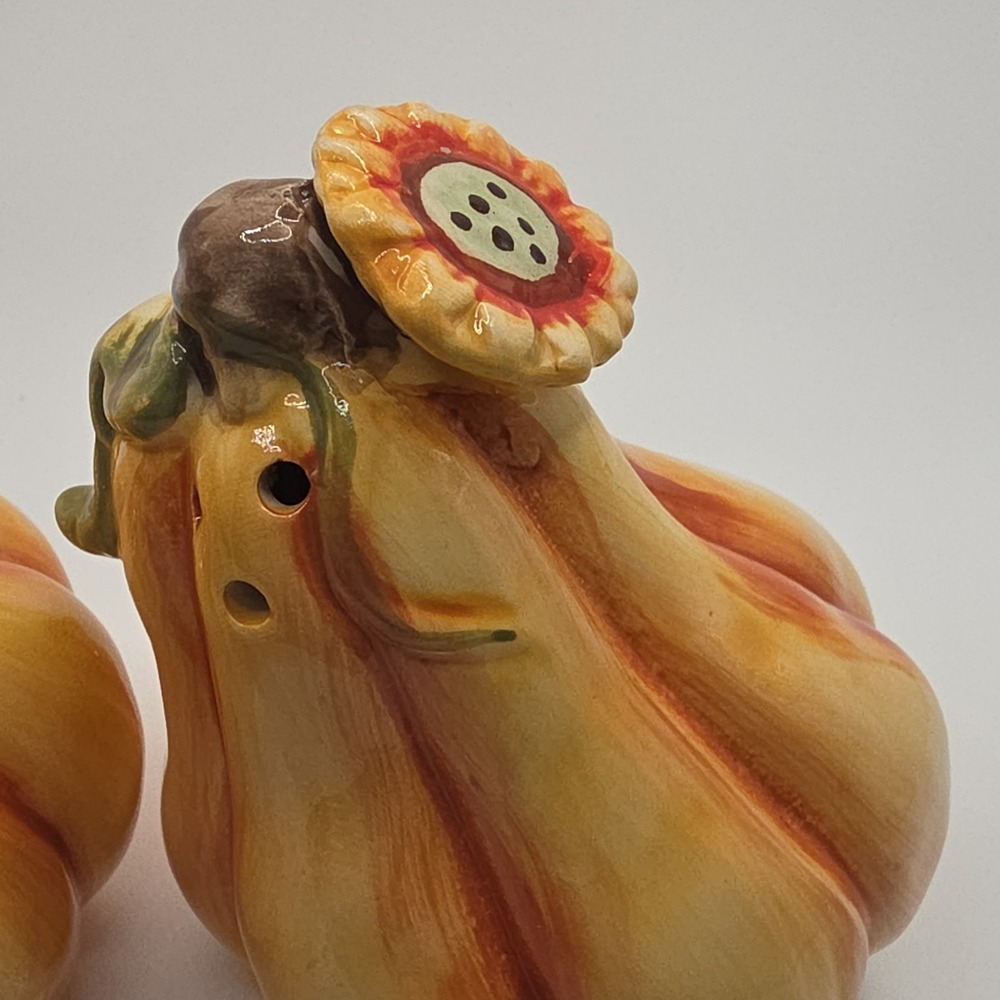 Ceramic Pumpkin Salt & Pepper Shakers Orange Yellow Thanksgiving Fall - Picture 7 of 9